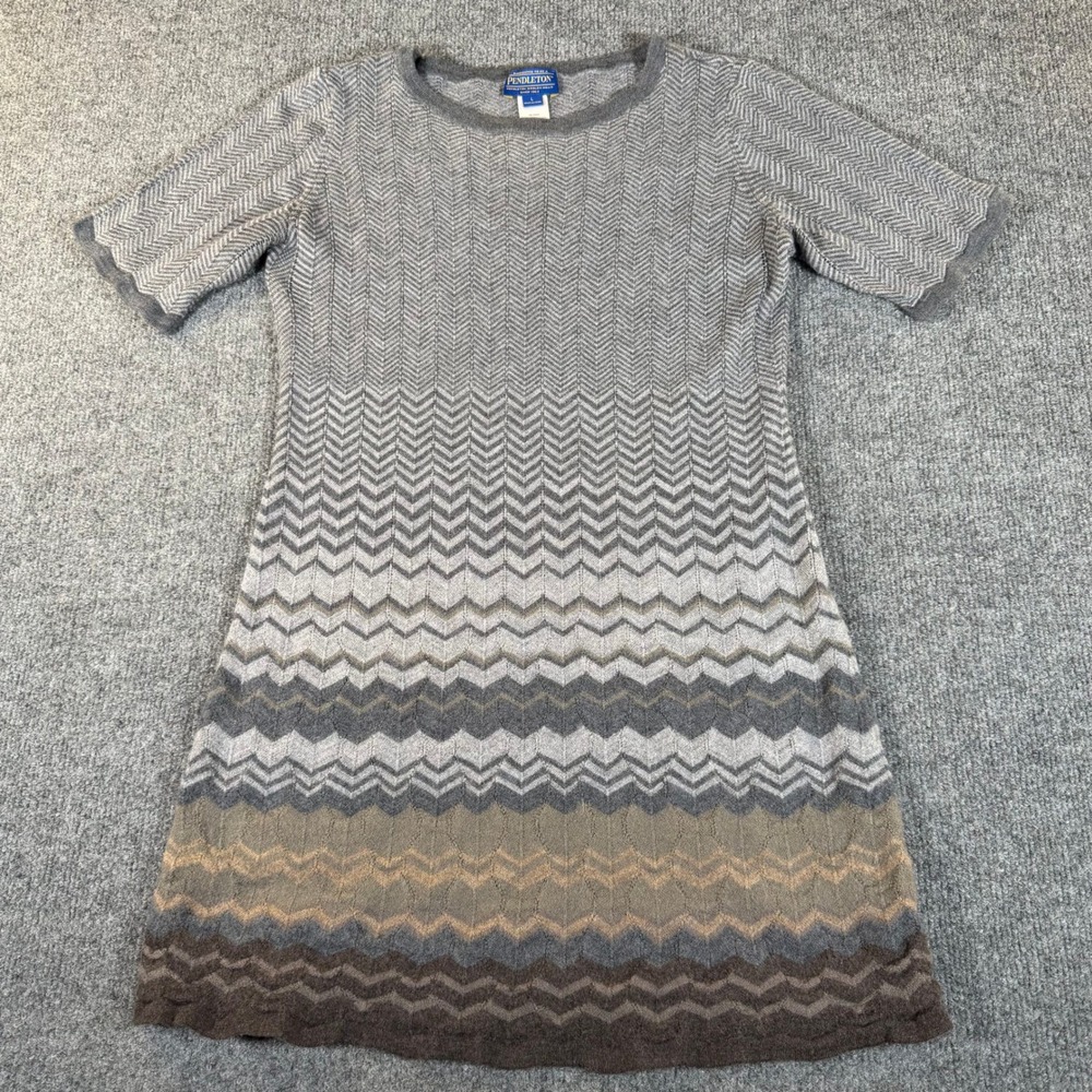 Pendleton Womens Grey Chevron Herringbone Merino Wool Sweater Dress Large #3833